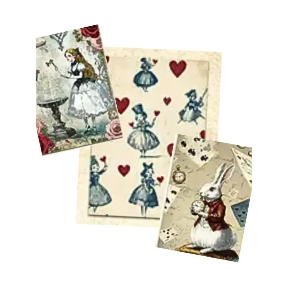 NWT 32pc Vintage Alice in Wonderland Journal Paper Scrapbook Ephemera Pack 4x5.5